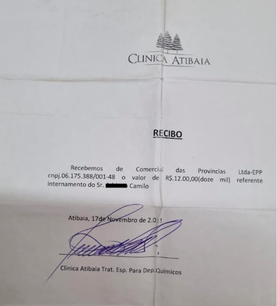 Cópia do recibo da clínica