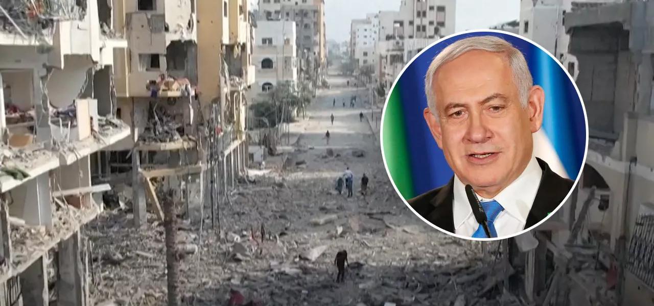 Benjamin Netanyahu e Faixa de Gaza após ataque de Israel