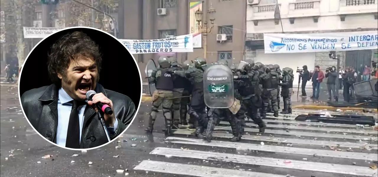 Javier Milei e repressão policial na Argentina